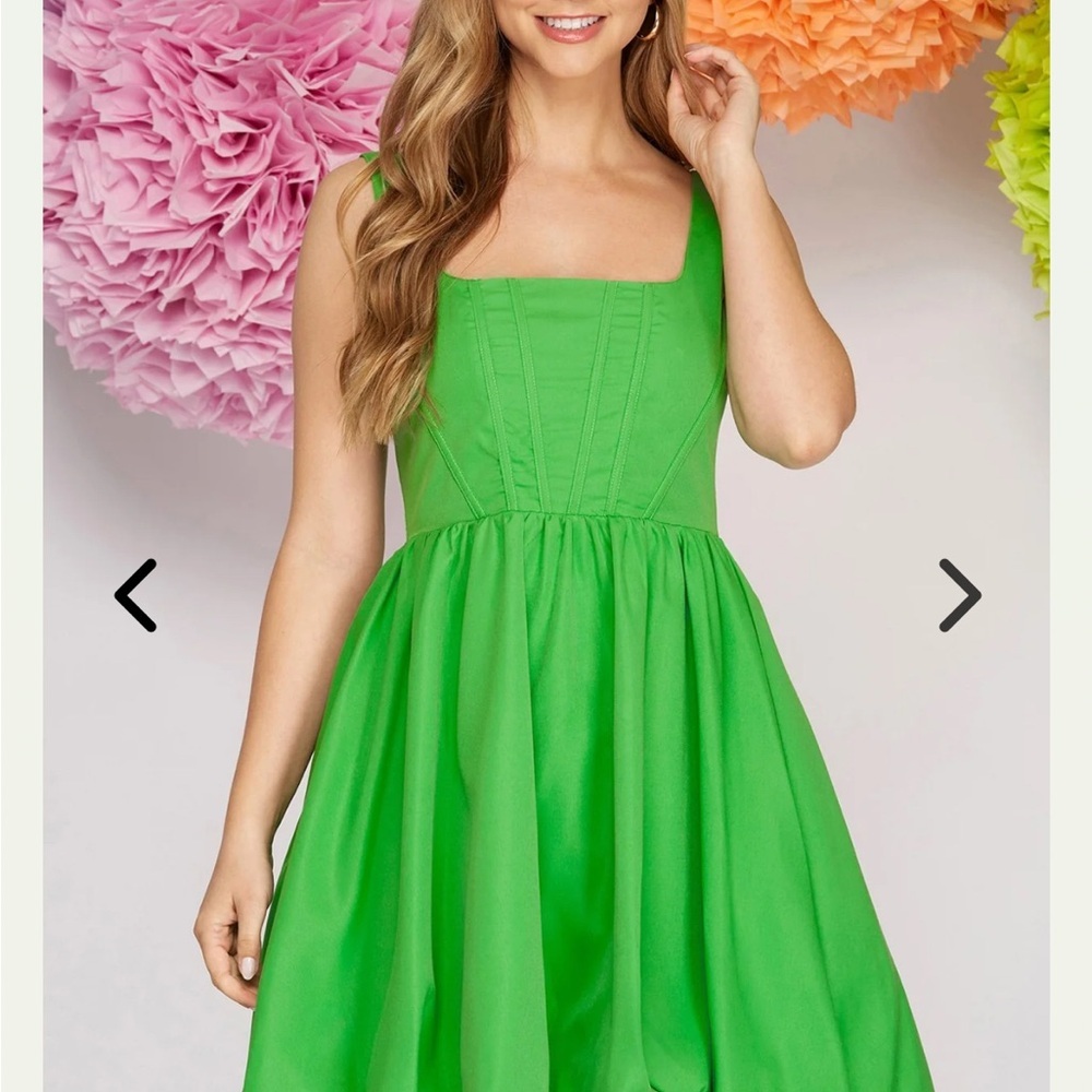 She + Sky Green Bubble Mini Dress